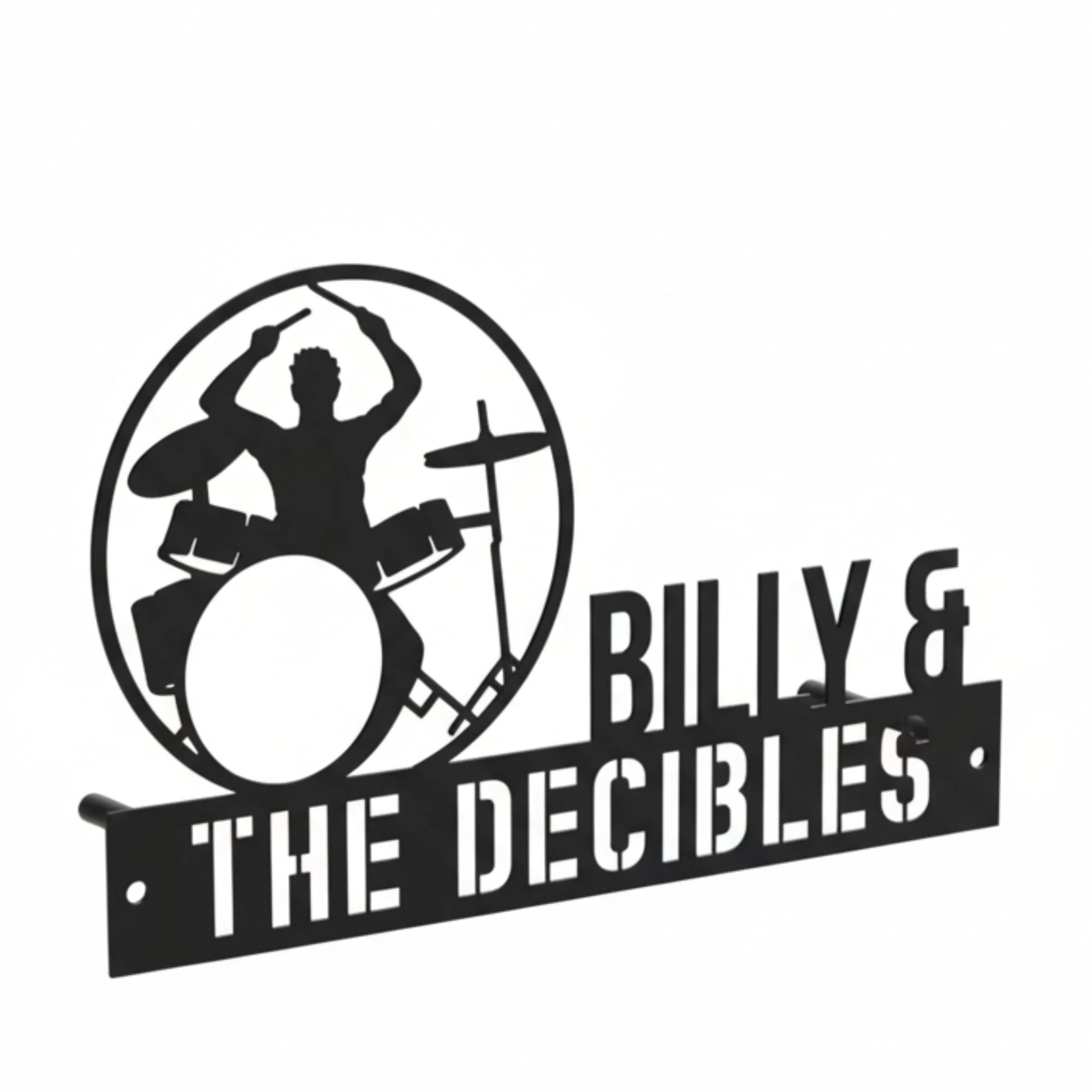 Personalized Drummer Desk Name Plate - Custom Band Name Stainless Steel Table Sign - Musician & Drum Set Office Decor