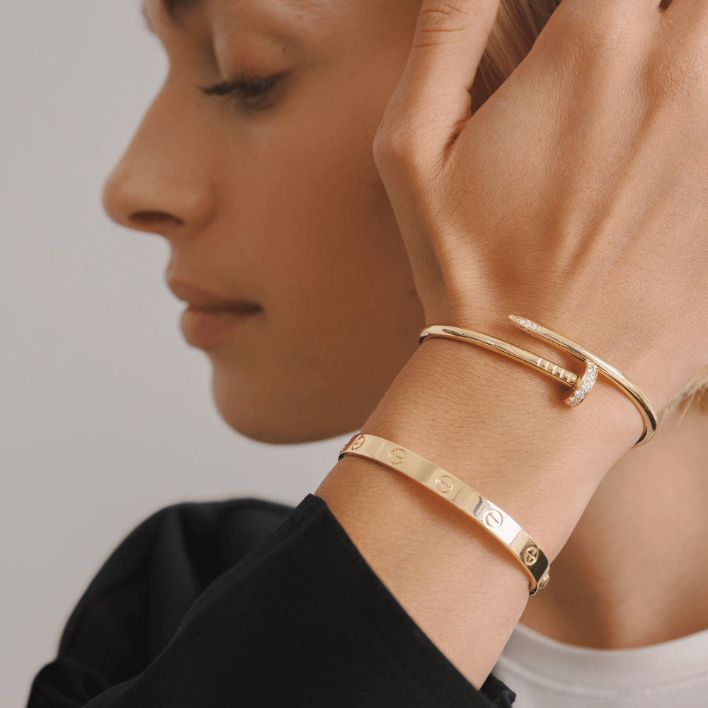 Gold Plated Nail Bangle | Adjustable Screw Nail Design | Rhinestone Accents