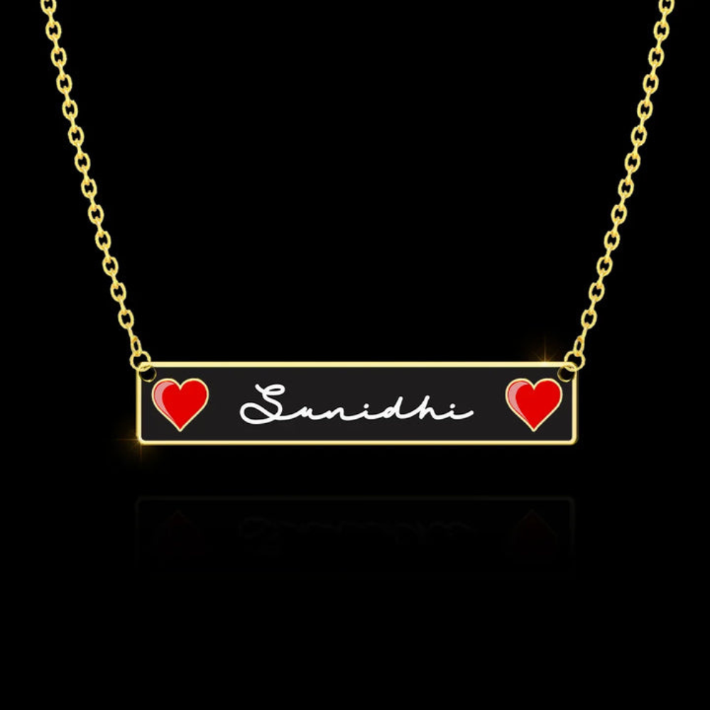 Moskai Personalised Name Hearts Rectangle Pendant | Custom Valentine Pendant
