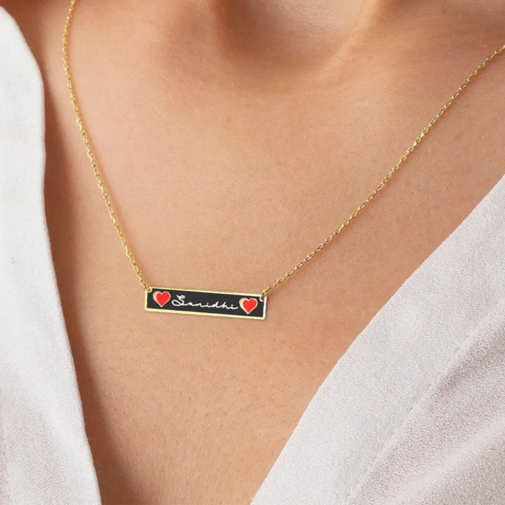 Moskai Personalised Name Hearts Rectangle Pendant | Custom Valentine Pendant