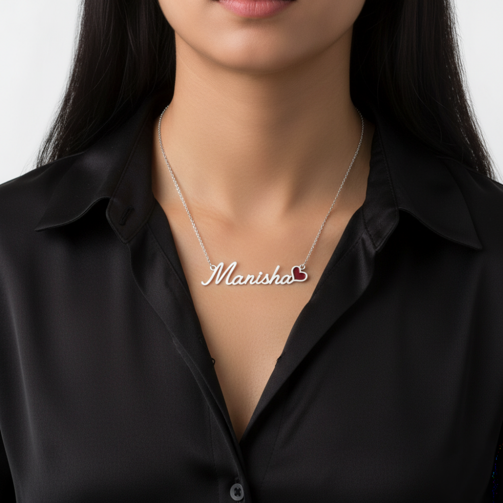 Moskai Personalized Name Enamel Heart Necklace | Valentine Collection