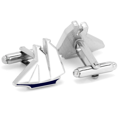 Moskai Blue & White Sailboat Cufflinks | Nautical Theme Luxury Enamel Cufflinks for Men