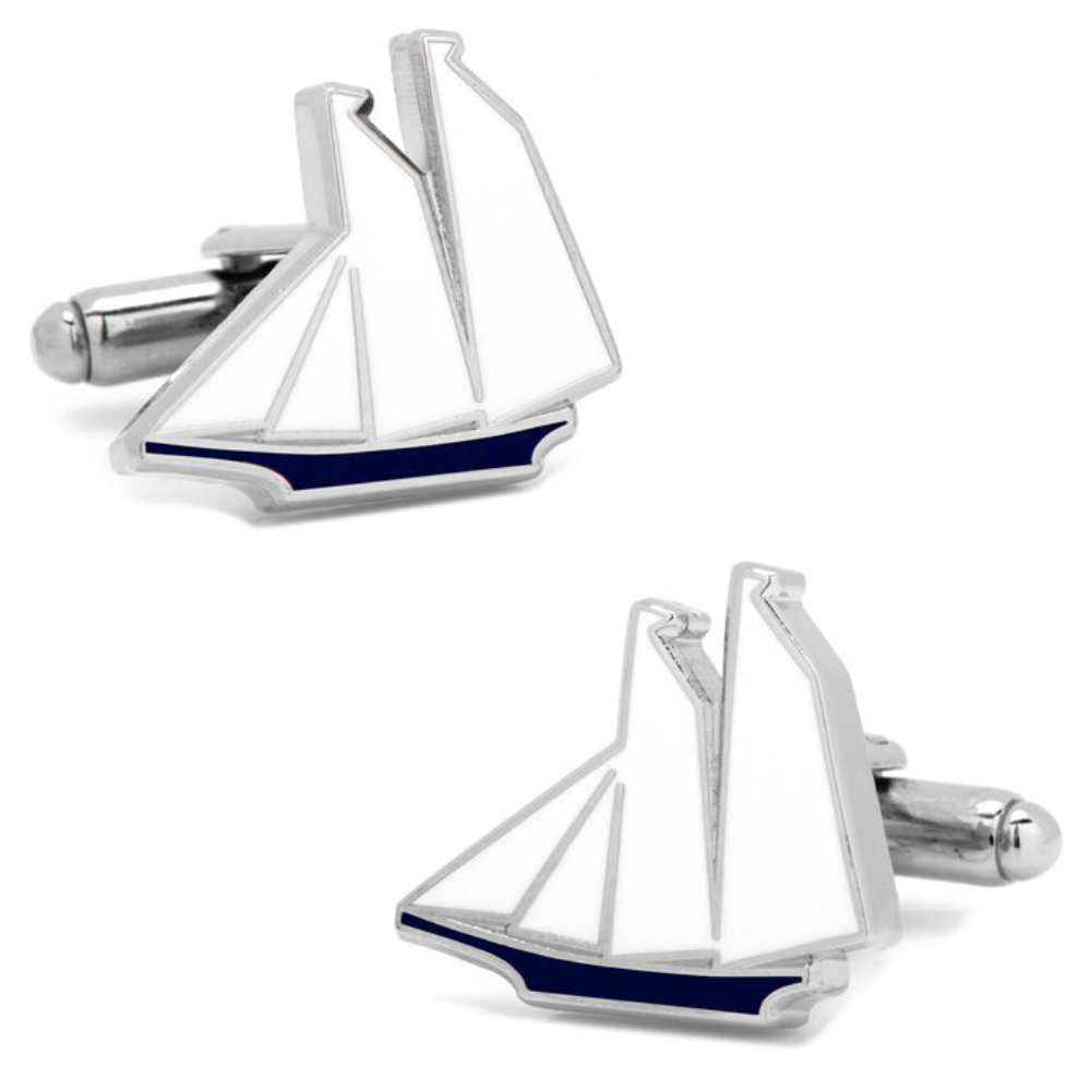 Moskai Blue & White Sailboat Cufflinks | Nautical Theme Luxury Enamel Cufflinks for Men