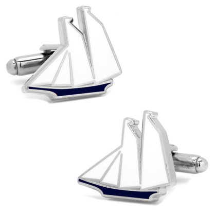 Moskai Blue & White Sailboat Cufflinks | Nautical Theme Luxury Enamel Cufflinks for Men