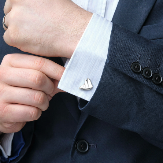 Moskai Blue & White Sailboat Cufflinks | Nautical Theme Luxury Enamel Cufflinks for Men