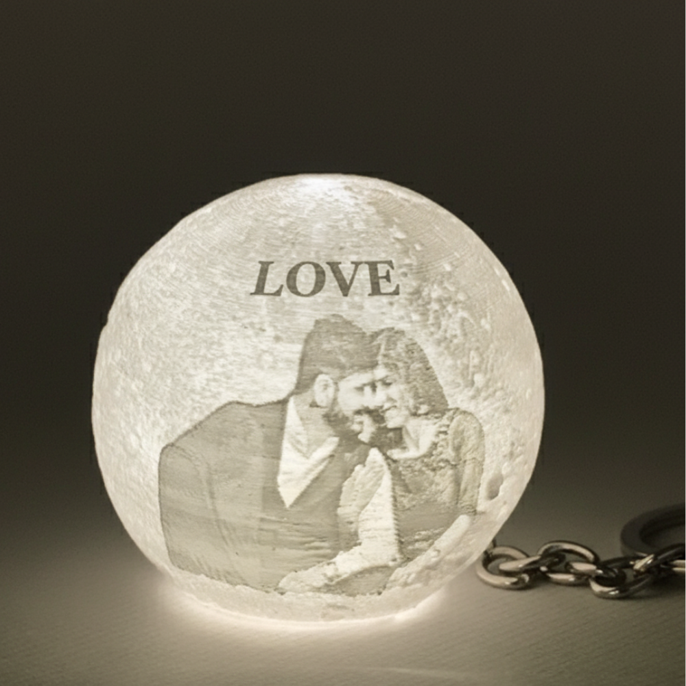 Personalised LED 3D Moon Keychain | Custom Name & Photo | Eco-Friendly 3D Printed Gift