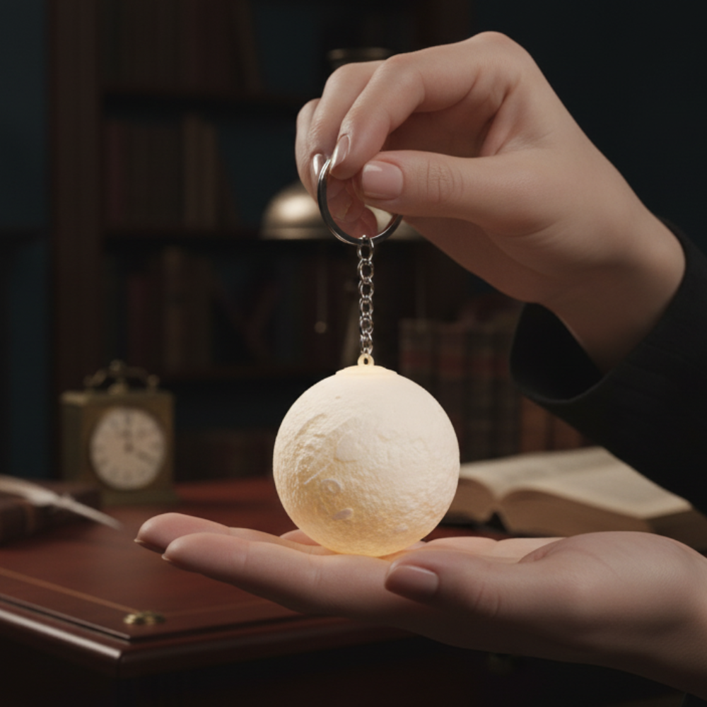 Personalised LED 3D Moon Keychain | Custom Name & Photo | Eco-Friendly 3D Printed Gift