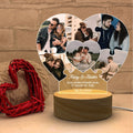 Personalised Couple Collage LED Lamp with Wooden Base Custom Photo Acrylic Light by Moskai