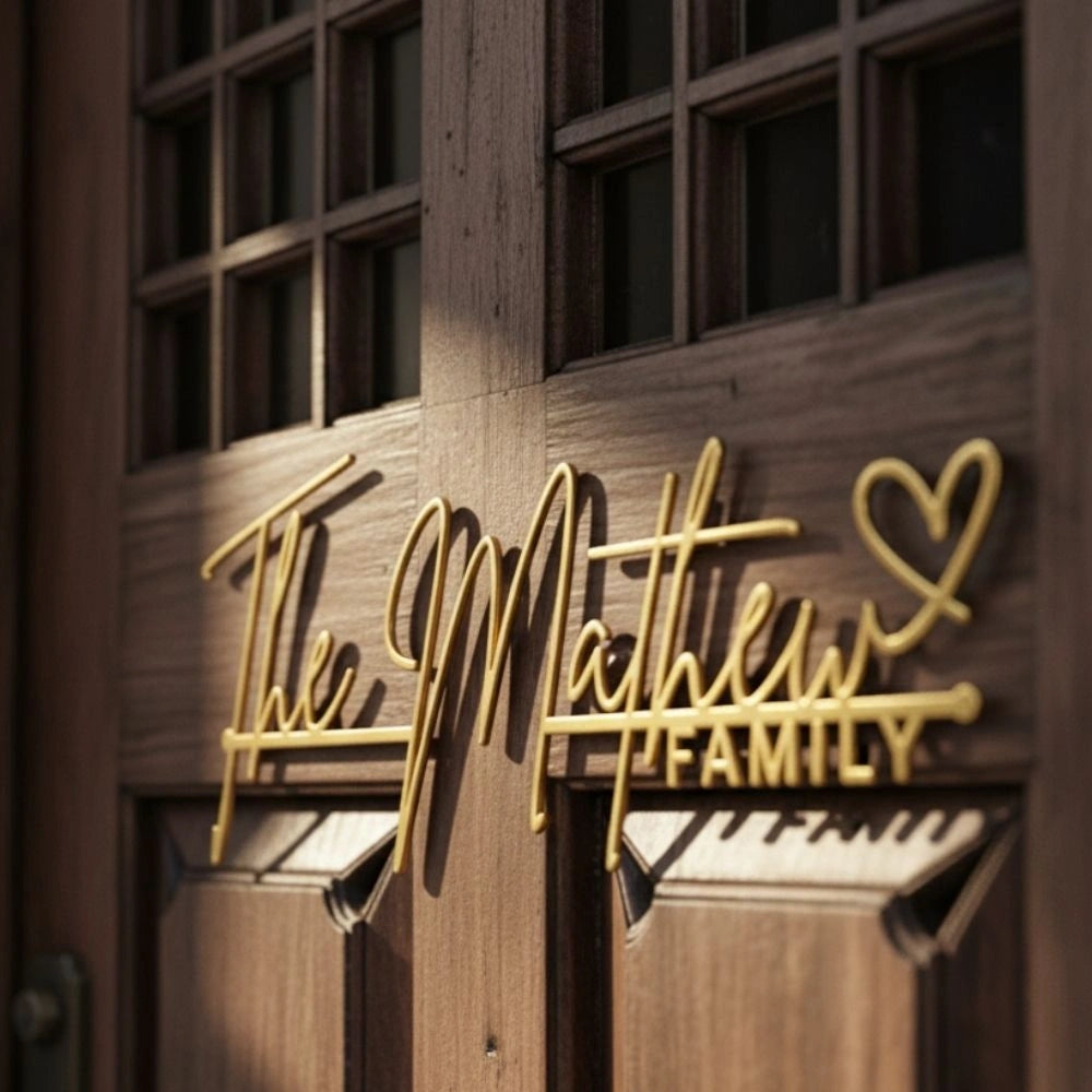 Customised Family Metal Nameplate - Designer Script Surname Door Sign 7 x 18 Inches