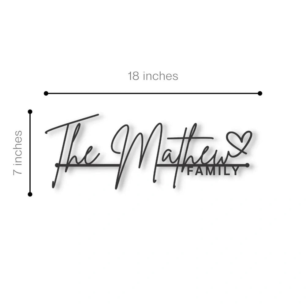 Customised Family Metal Nameplate - Designer Script Surname Door Sign 7 x 18 Inches