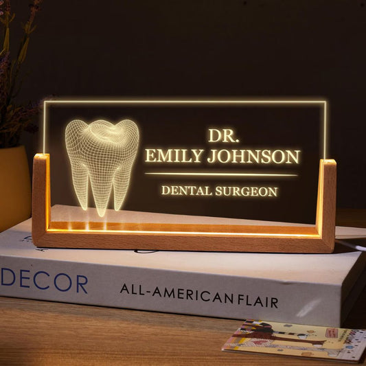 Moskai Personalised LED Desk Nameplate for Dentist with Custom Name
