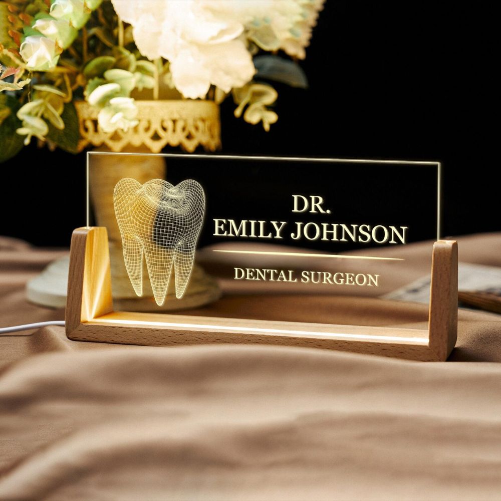 Moskai Personalised LED Desk Nameplate for Dentist with Custom Name