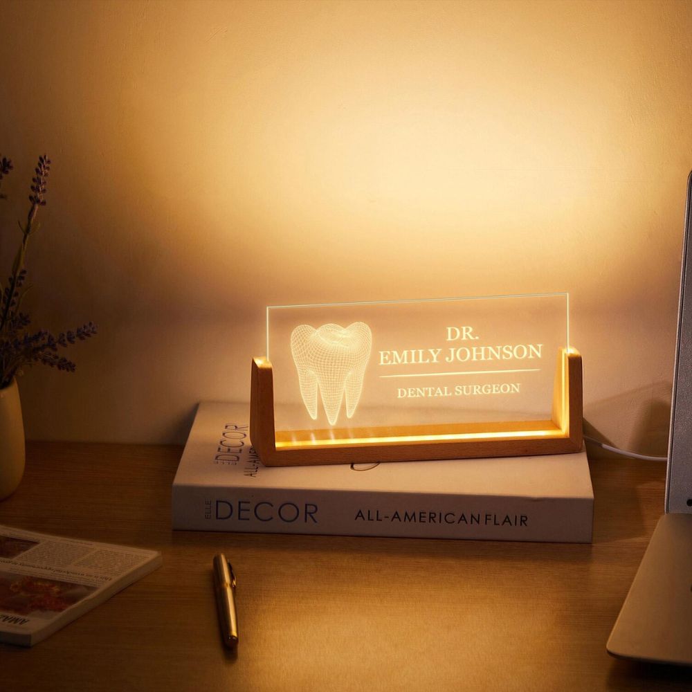 Moskai Personalised LED Desk Nameplate for Dentist with Custom Name