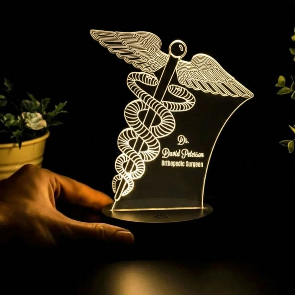 Custom Doctor LED Night Lamp with Medical Caduceus Design – Moskai