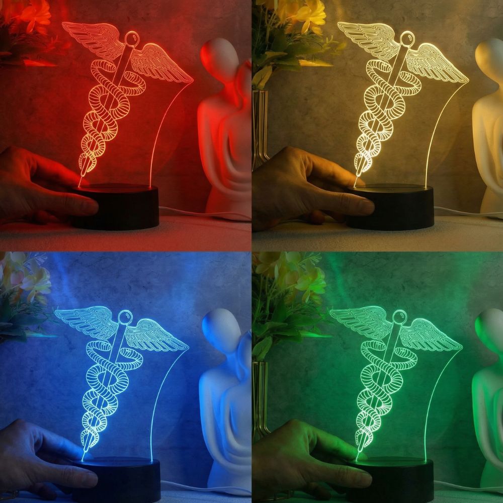 Custom Doctor LED Night Lamp with Medical Caduceus Design – Moskai