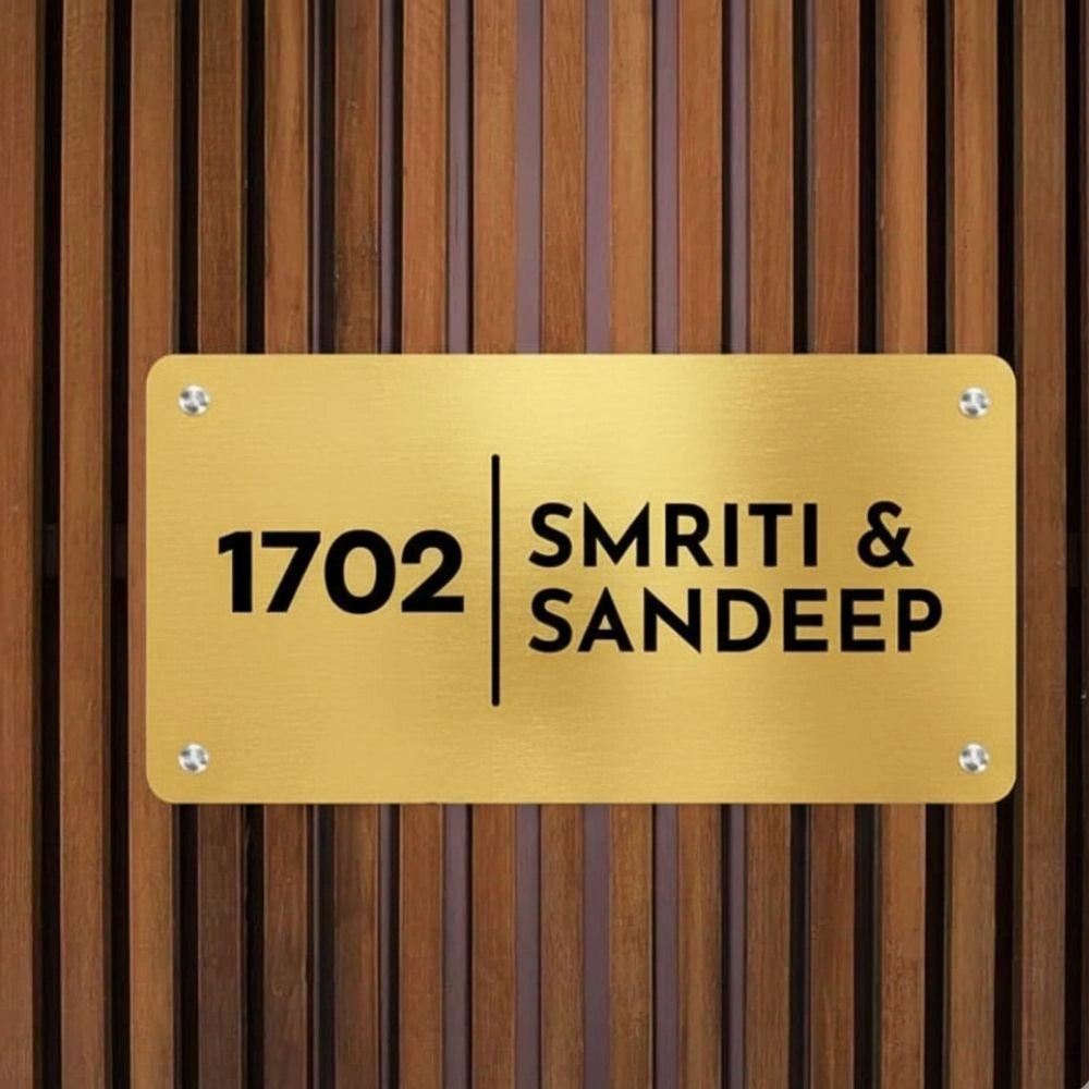 Personalised Metal Door Nameplate for Home – Customised House Name Plate with Flat Number 4x12 Inches