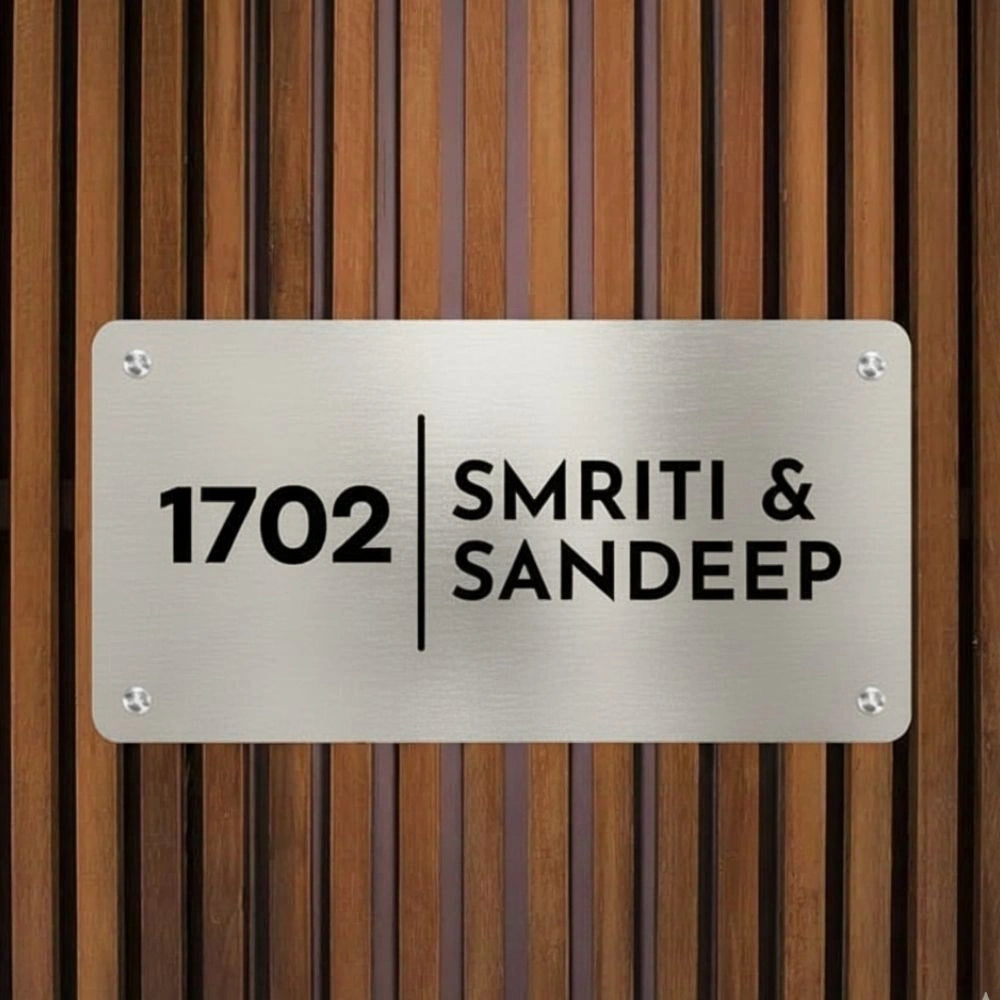 Personalised Metal Door Nameplate for Home – Customised House Name Plate with Flat Number 4x12 Inches