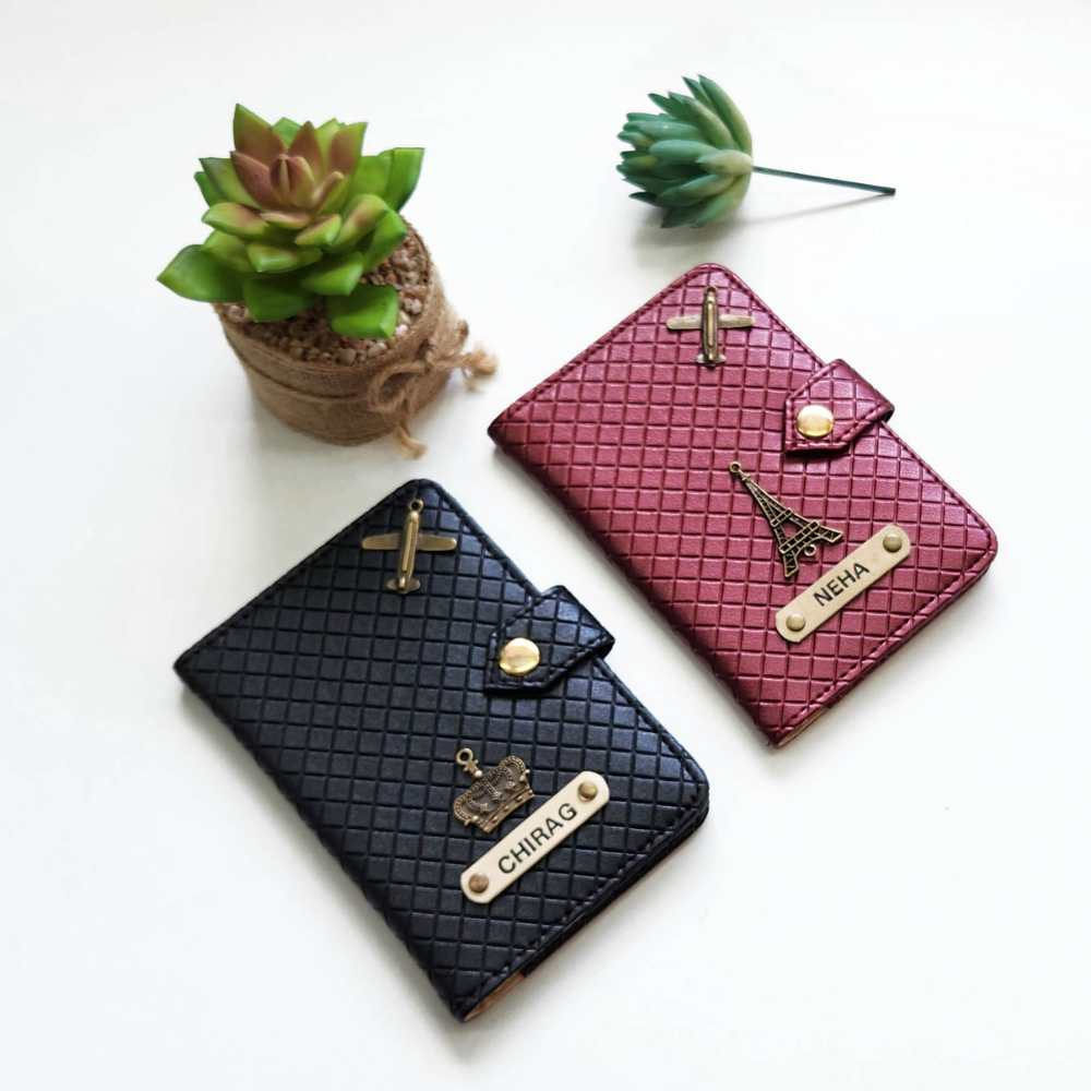MOSKAI Personalised Passport Cover With Checks Texture