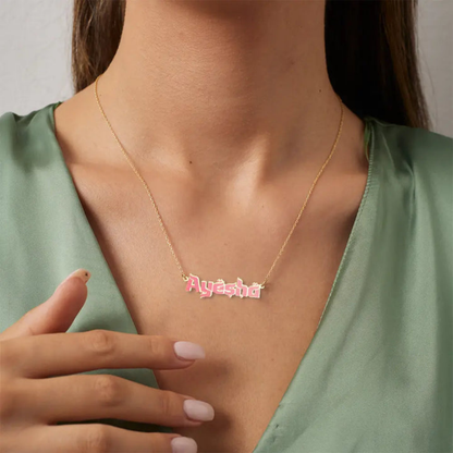 Moskai Personalized Pink Enamel Pendant | Custom Name Necklace for Her | Anti-Tarnish Finish