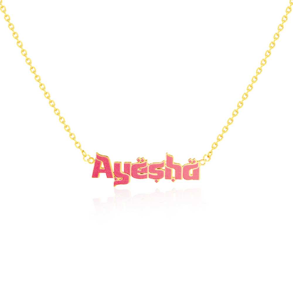 Moskai Personalized Pink Enamel Pendant | Custom Name Necklace for Her | Anti-Tarnish Finish