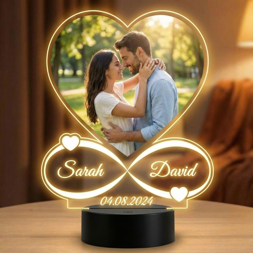 Personalised Romantic Hearts LED Lamp with Custom Names & Date | Moskai