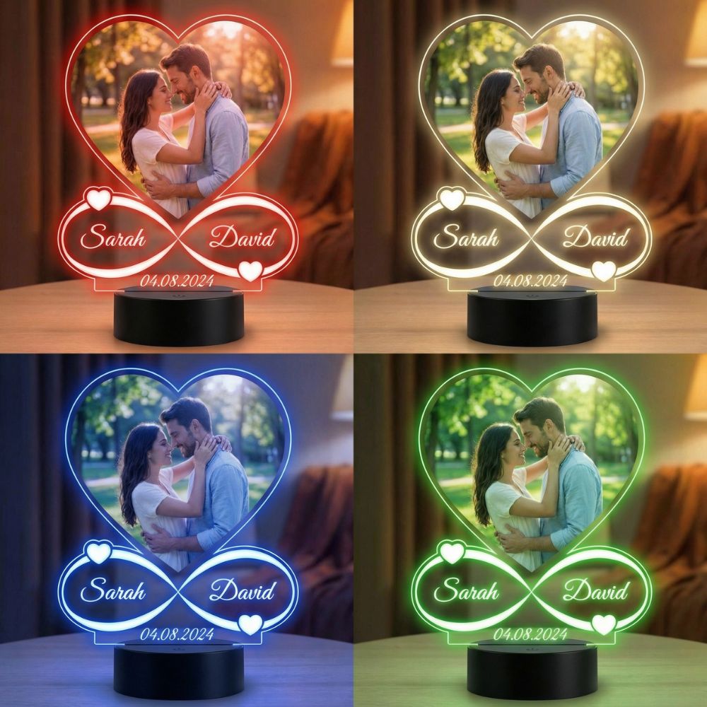 Personalised Romantic Hearts LED Lamp with Custom Names & Date | Moskai