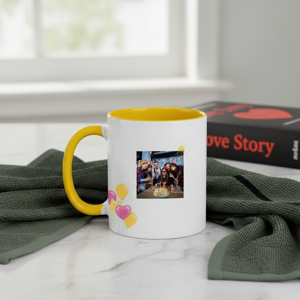 Yellow Birthday Mug with Photo & Message | Personalized Gift by Moskai