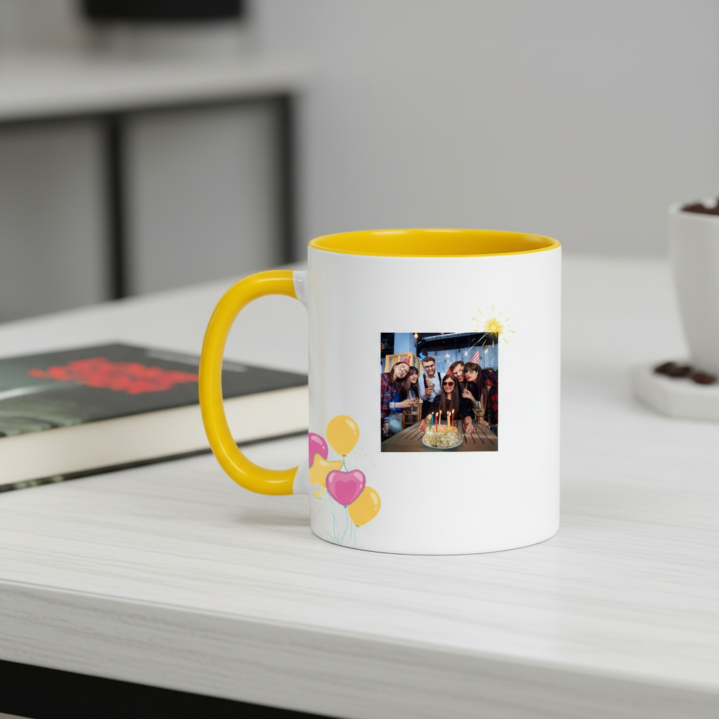 Yellow Birthday Mug with Photo & Message | Personalized Gift by Moskai