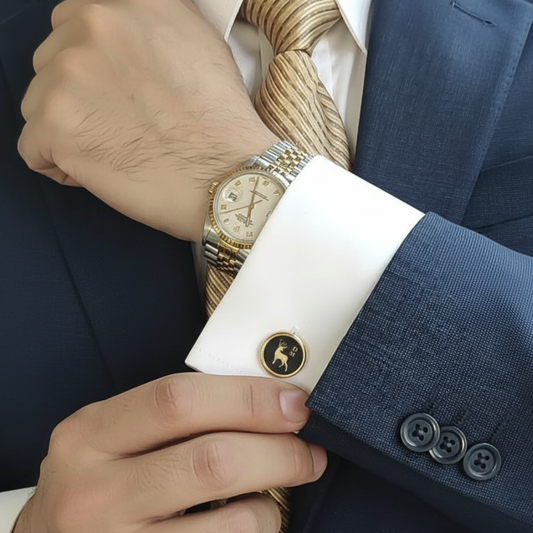 Moskai Monogram Gold Silhouette Deer Cufflinks | Customizable Luxury Enamel Cufflinks