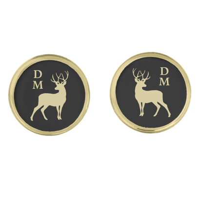 Moskai Monogram Gold Silhouette Deer Cufflinks | Customizable Luxury Enamel Cufflinks