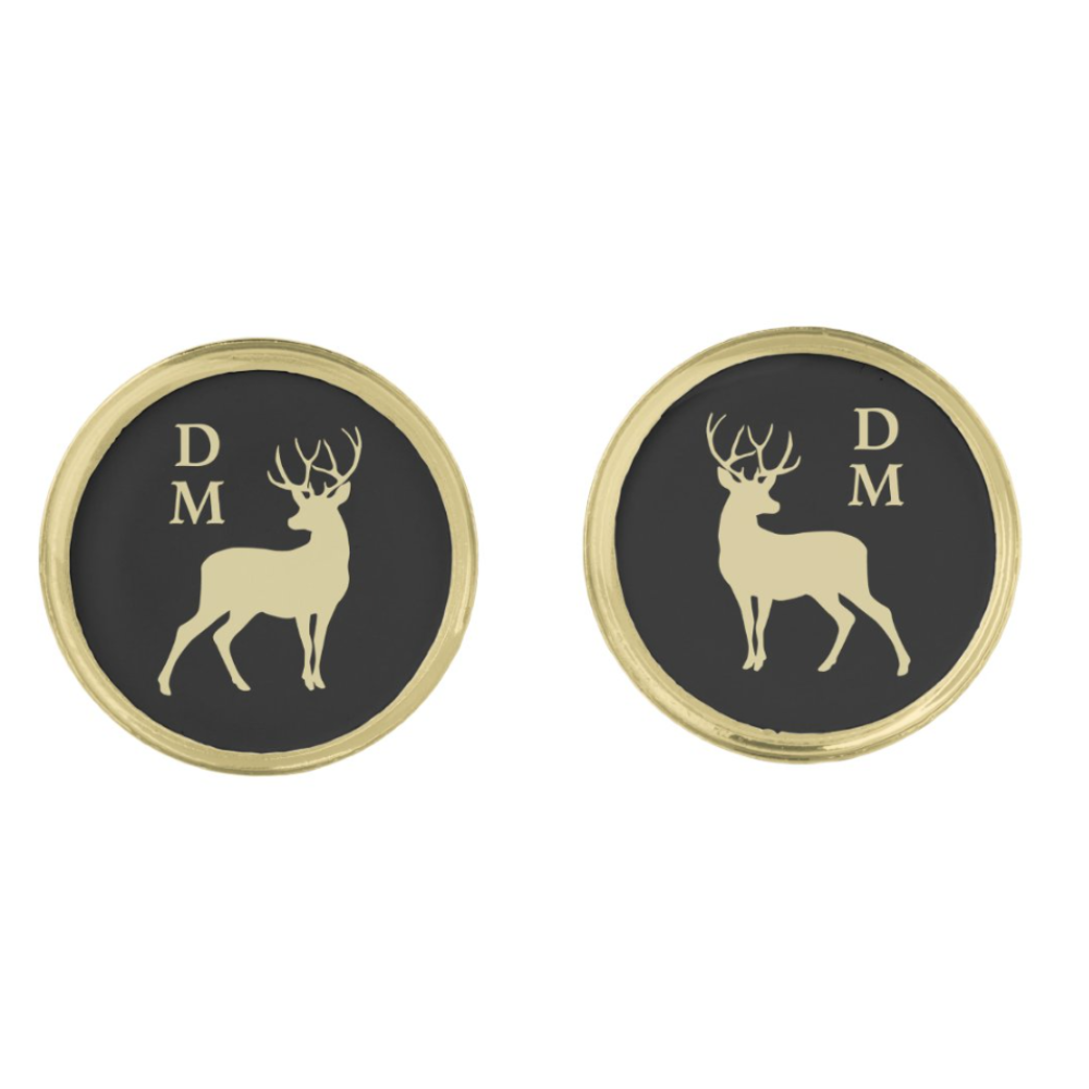Moskai Monogram Gold Silhouette Deer Cufflinks | Customizable Luxury Enamel Cufflinks