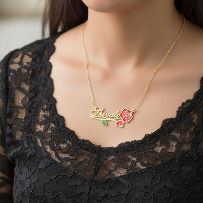 Moskai Personalised Rose Name Pendant | Custom Valentine Jewelry