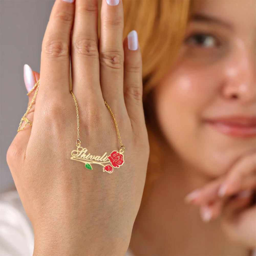 Moskai Personalised Rose Name Pendant | Custom Valentine Jewelry