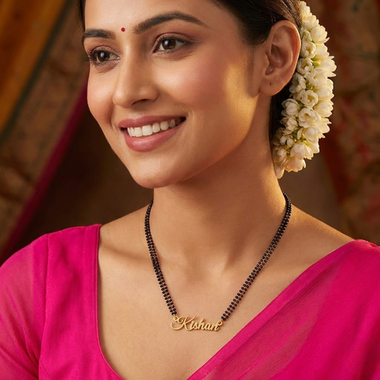 Moskai Personalised Name Mangalsutra for Women – Custom Gold Finish Name Pendant