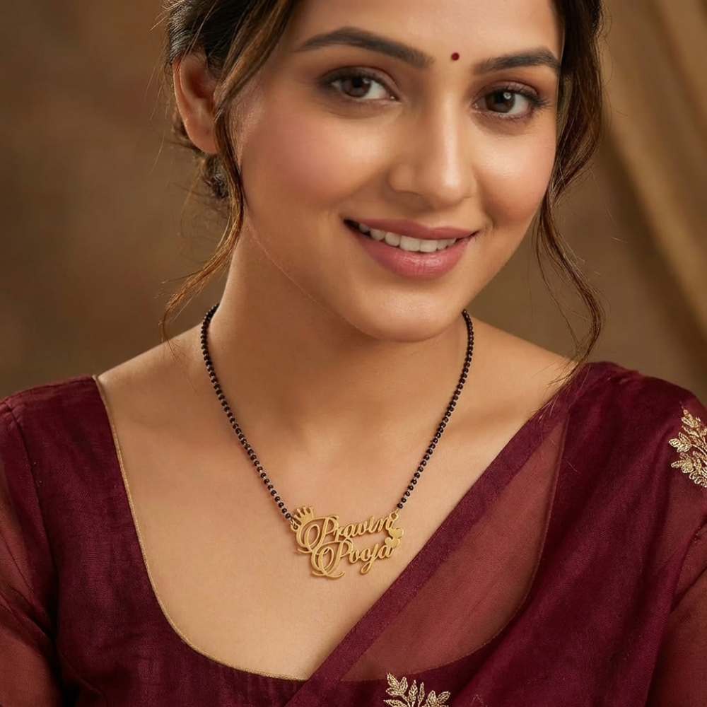Moskai Personalized Couple Name Mangalsutra with Crown Design Gold Plated