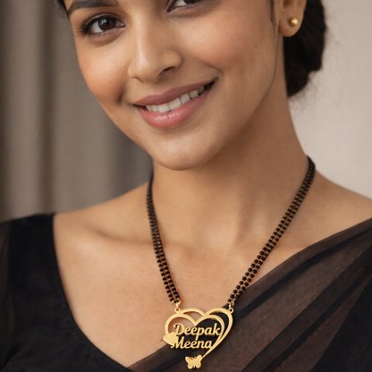 Moskai Personalised Name Mangalsutra for Women – Custom Gold Finish Heart Pendant