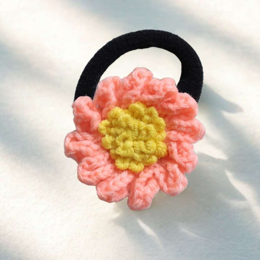 Crochet Flower Pink Hair Tie