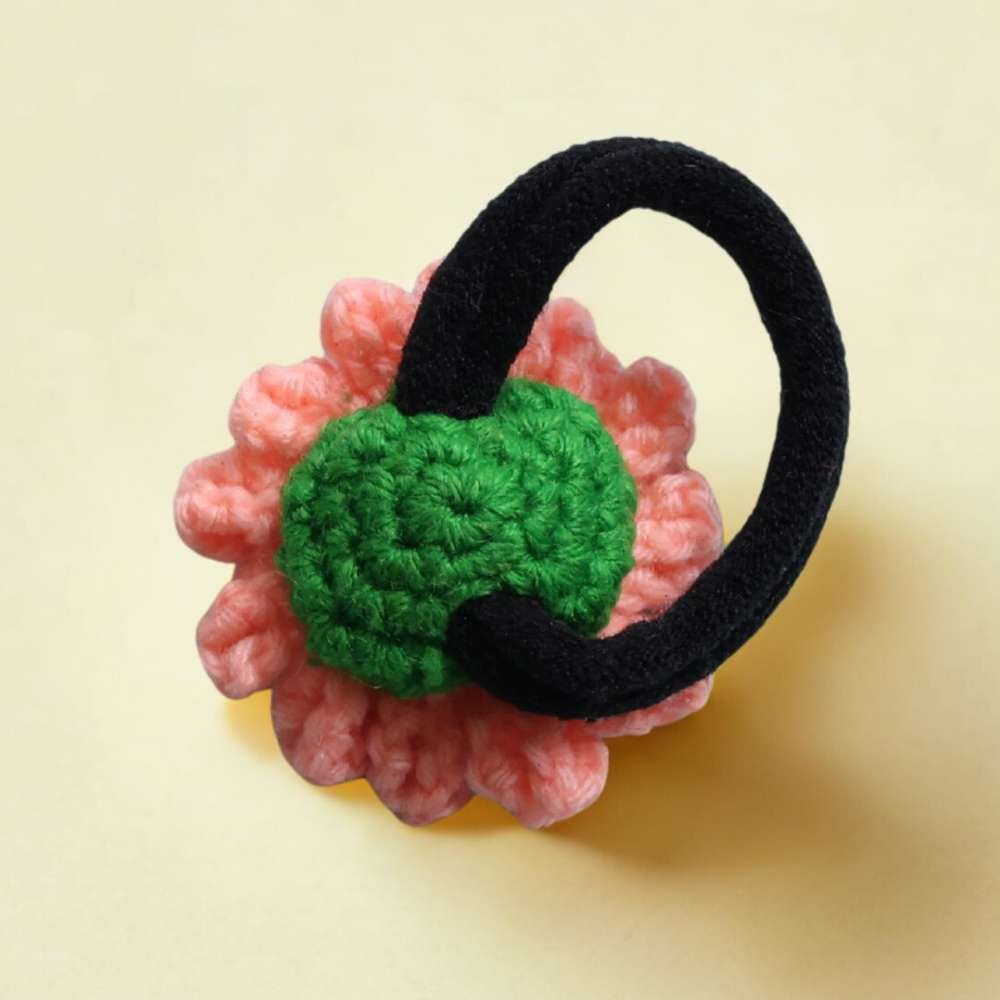 Crochet Flower Pink Hair Tie