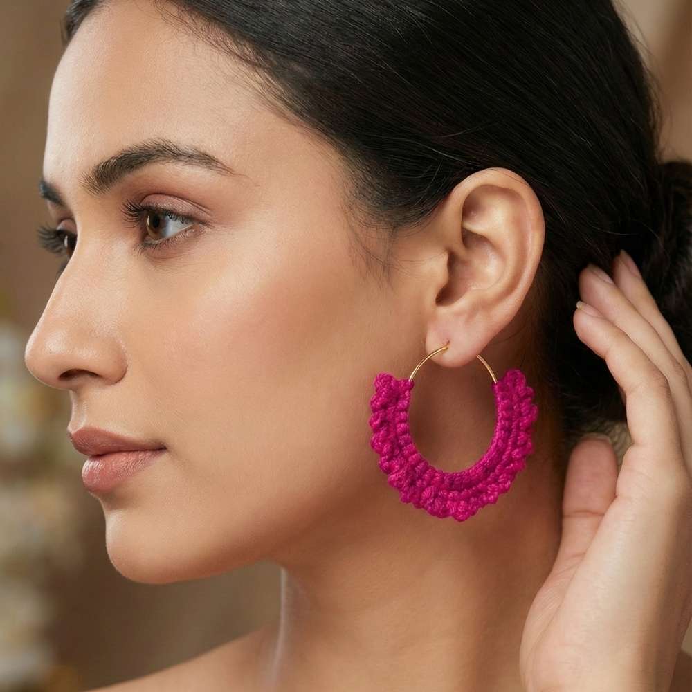 hot pink crochet hoops jewellery earrings for her

fashion earrings new earrings crochet hoops

earrings for her earrings women hot pink design

ear rings crochet hoop earrings trendy

earrings collection vibrant pink jewellery

custom jewelry inspired crochet hoop earrings
