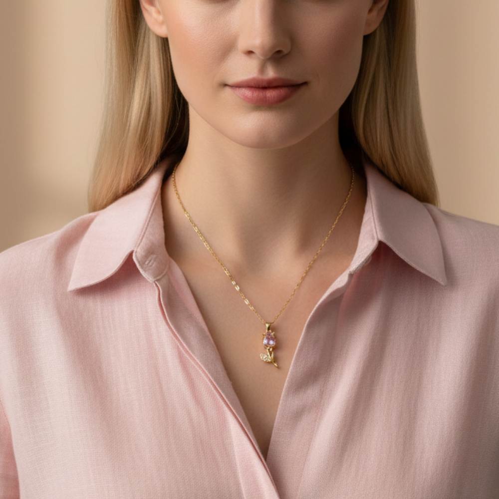 Moskai Elegant Pink Diamond Rose Gold Plated Pendant – For Her