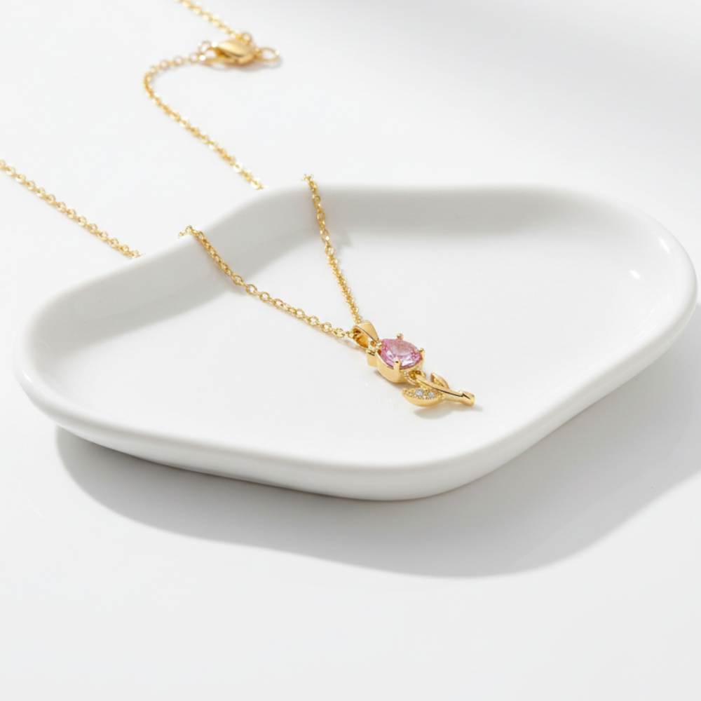 Moskai Elegant Pink Diamond Rose Gold Plated Pendant – For Her