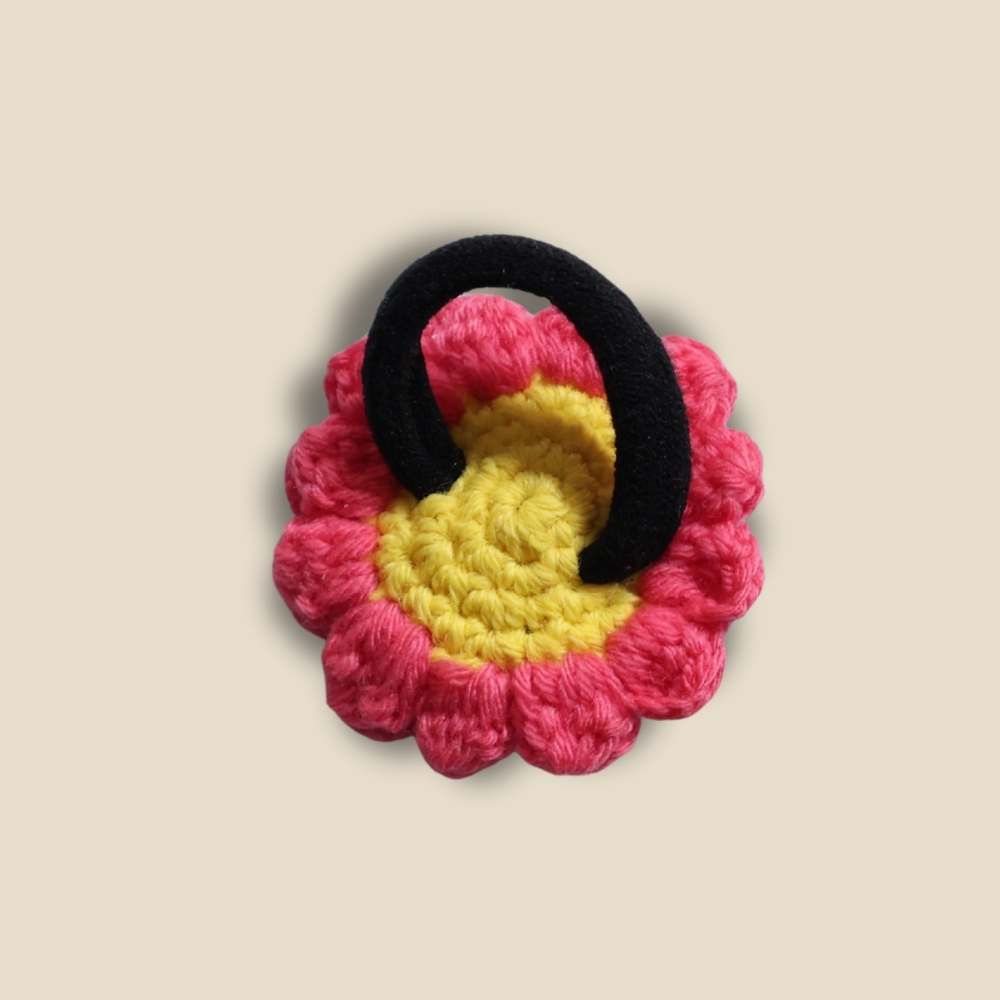Pink Flower Crochet Hair Tie