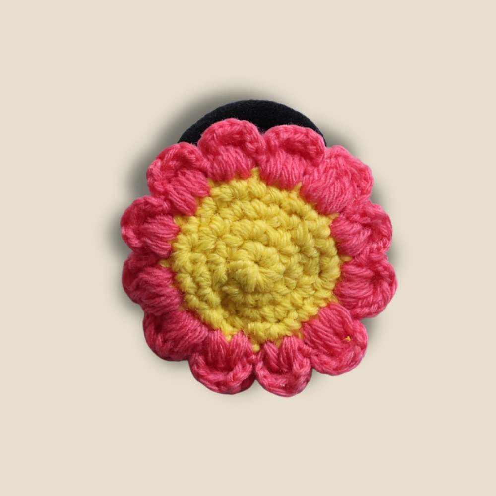 Pink Flower Crochet Hair Tie