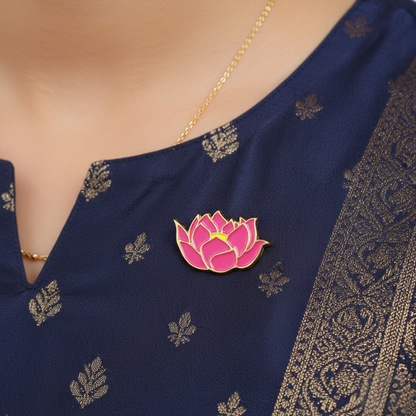 Pink Lotus Enamel Pin for Saree & Political Diplomats | Moskai Elegant Accessory