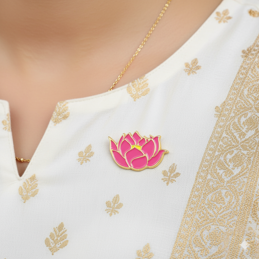 Pink Lotus Enamel Pin for Saree & Political Diplomats | Moskai Elegant Accessory
