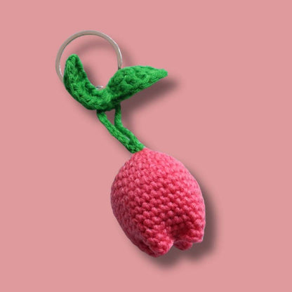 Pink Tulip Crochet Keychain