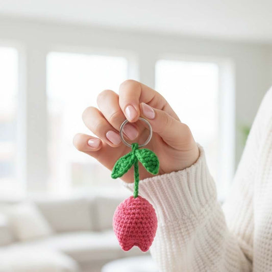 Pink Tulip Crochet Keychain