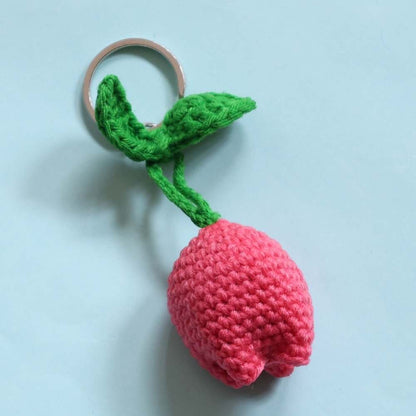 Pink Tulip Crochet Keychain
