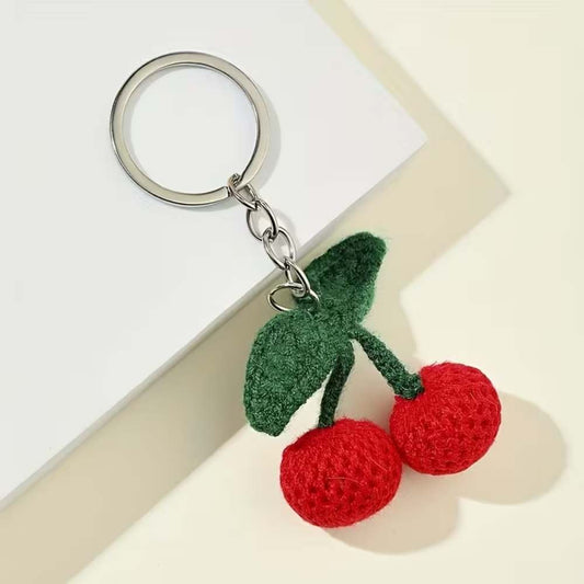 Red Cherry Crochet Keychain