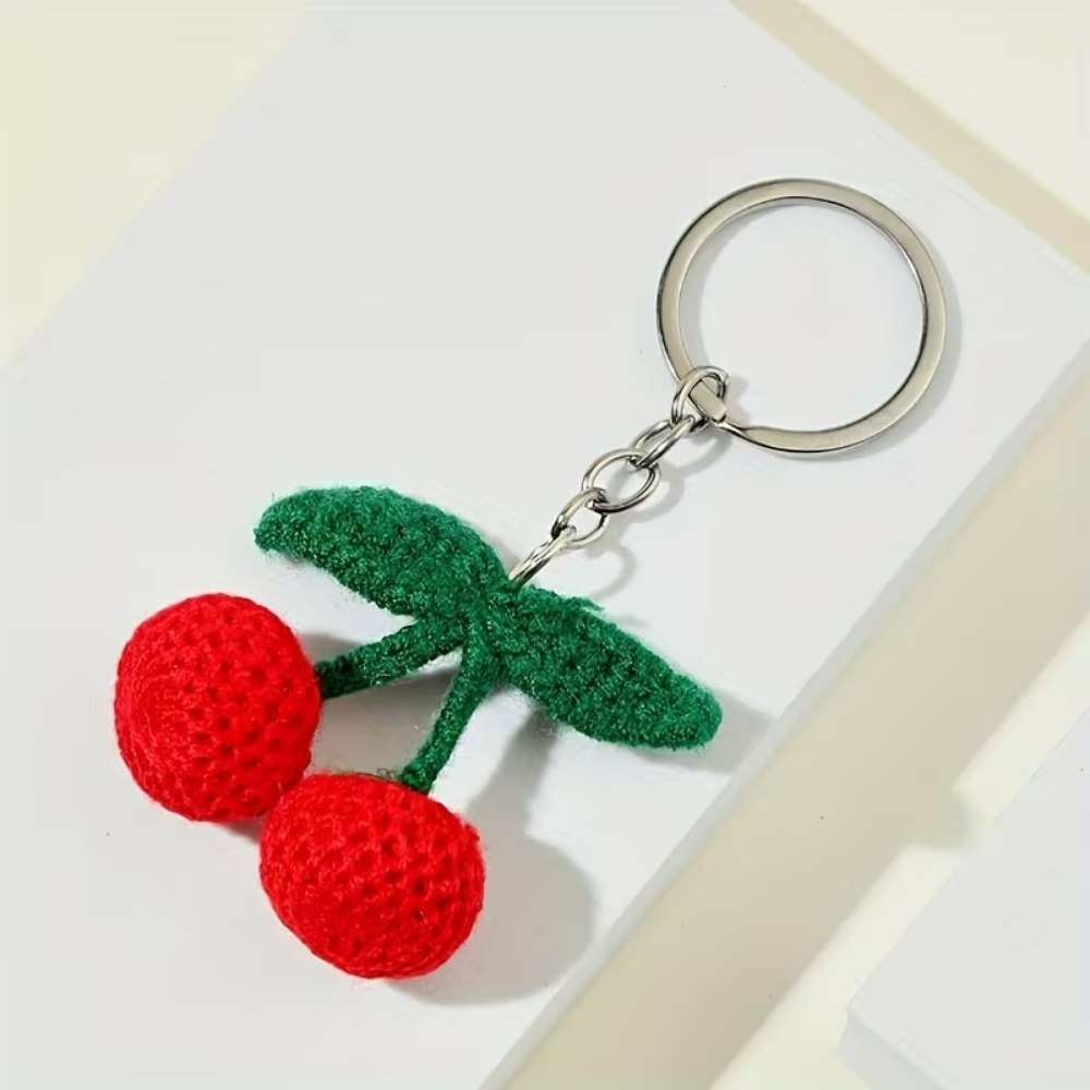 Red Cherry Crochet Keychain